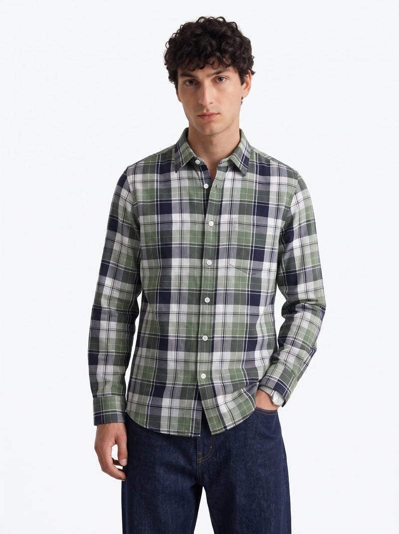 Olive Navy Madras Checkered Cotton Shirt-1