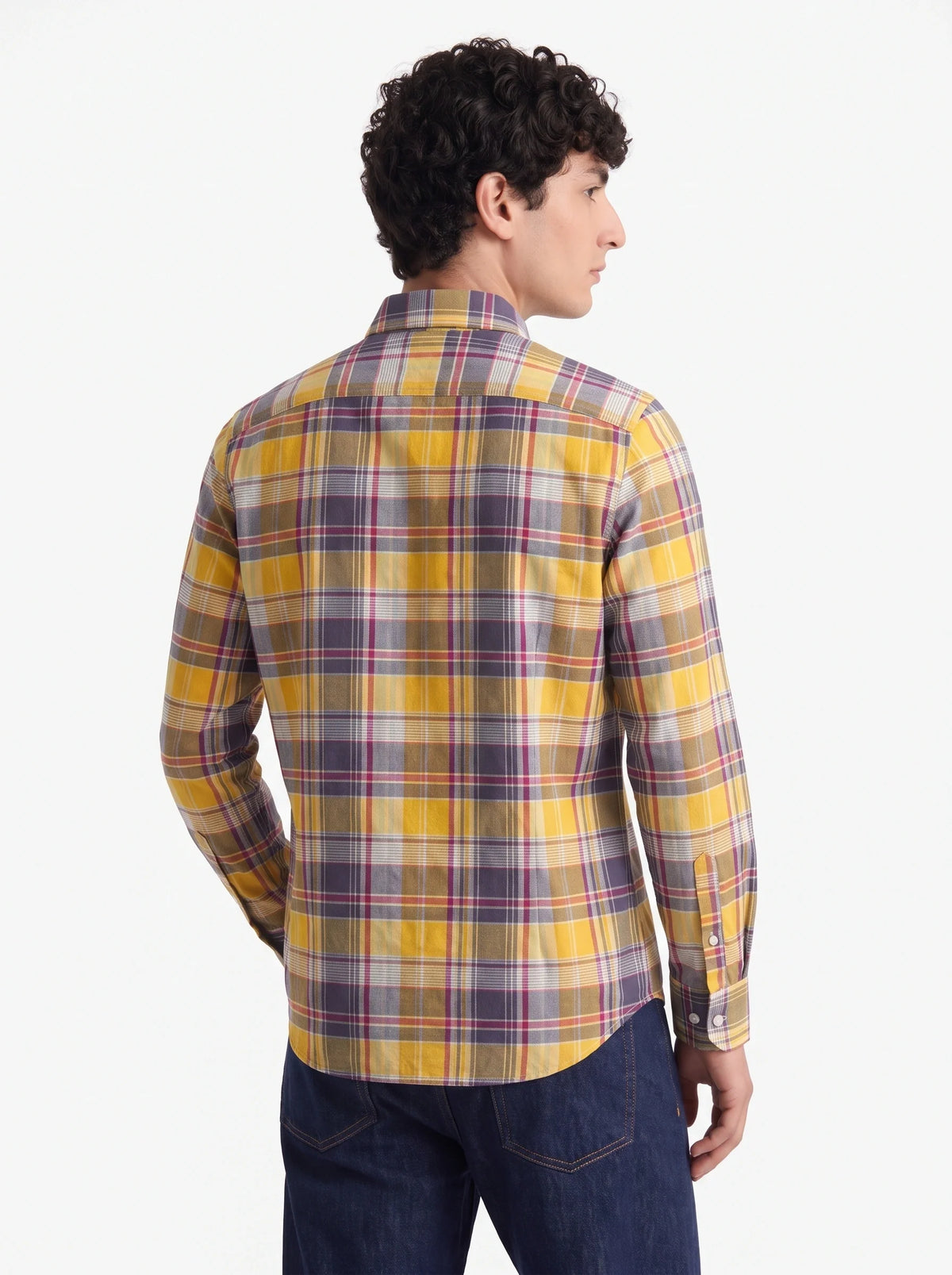 Mustard Blue Madras Checkered Cotton Shirt-3
