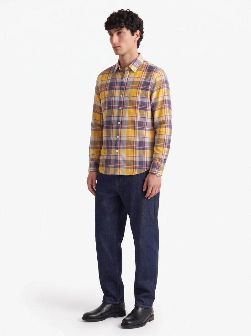 Mustard Blue Madras Checkered Cotton Shirt-2