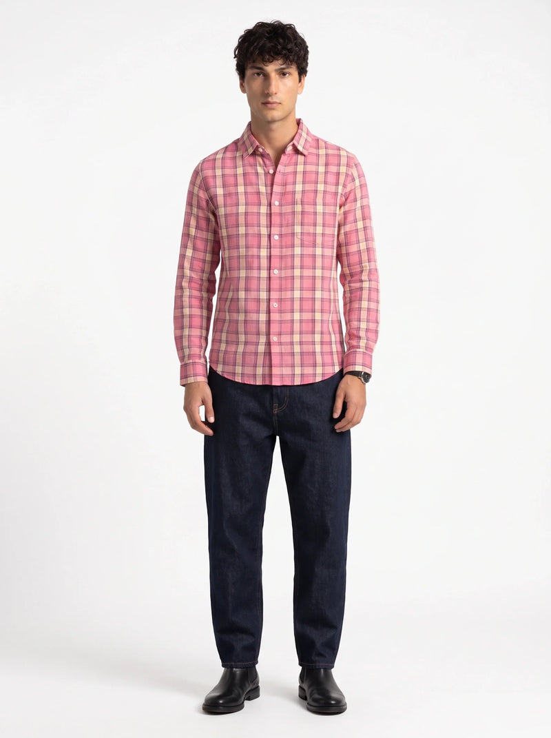 Pink Sorbet Checkered Linen Blend Shirt-3