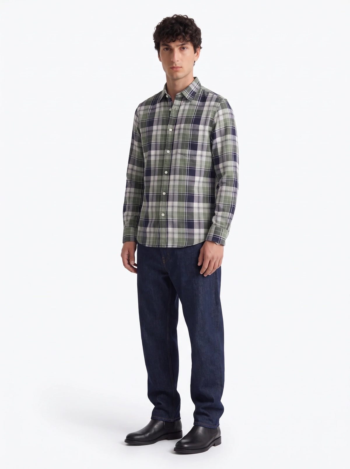 Olive Navy Madras Checkered Cotton Shirt-2