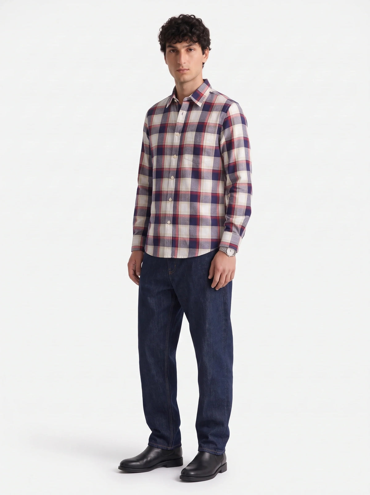 Red & Navy Plaid Checkered Cotton Shirt-2