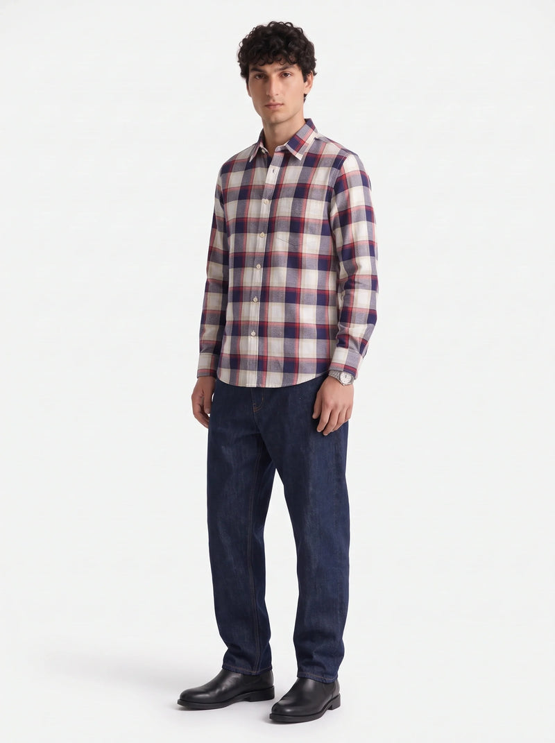 Red & Navy Plaid Checkered Cotton Shirt-2