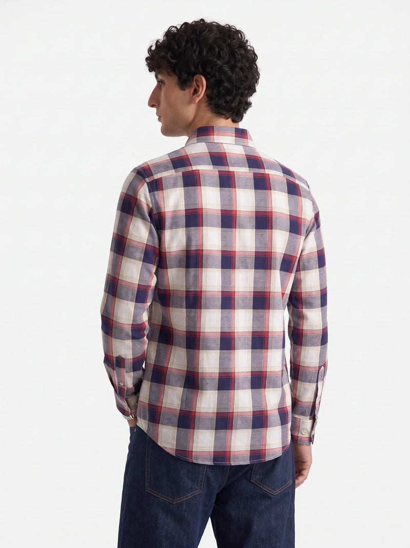 Red & Navy Plaid Checkered Cotton Shirt-3