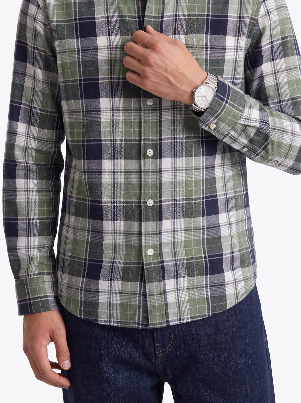 Olive Navy Madras Checkered Cotton Shirt-4