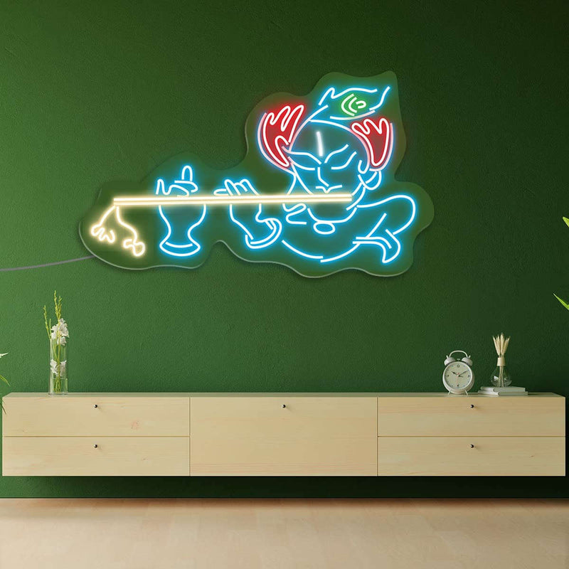 Lord Krishna Led Neon Light Sign Wall Decor | Wall Decor | Customized Led Neon Light Sign | Custom Led Neon Sign | Gifting Items | Krishna Neon Light Sign (24 by 12 Inches) Neonsignsindia