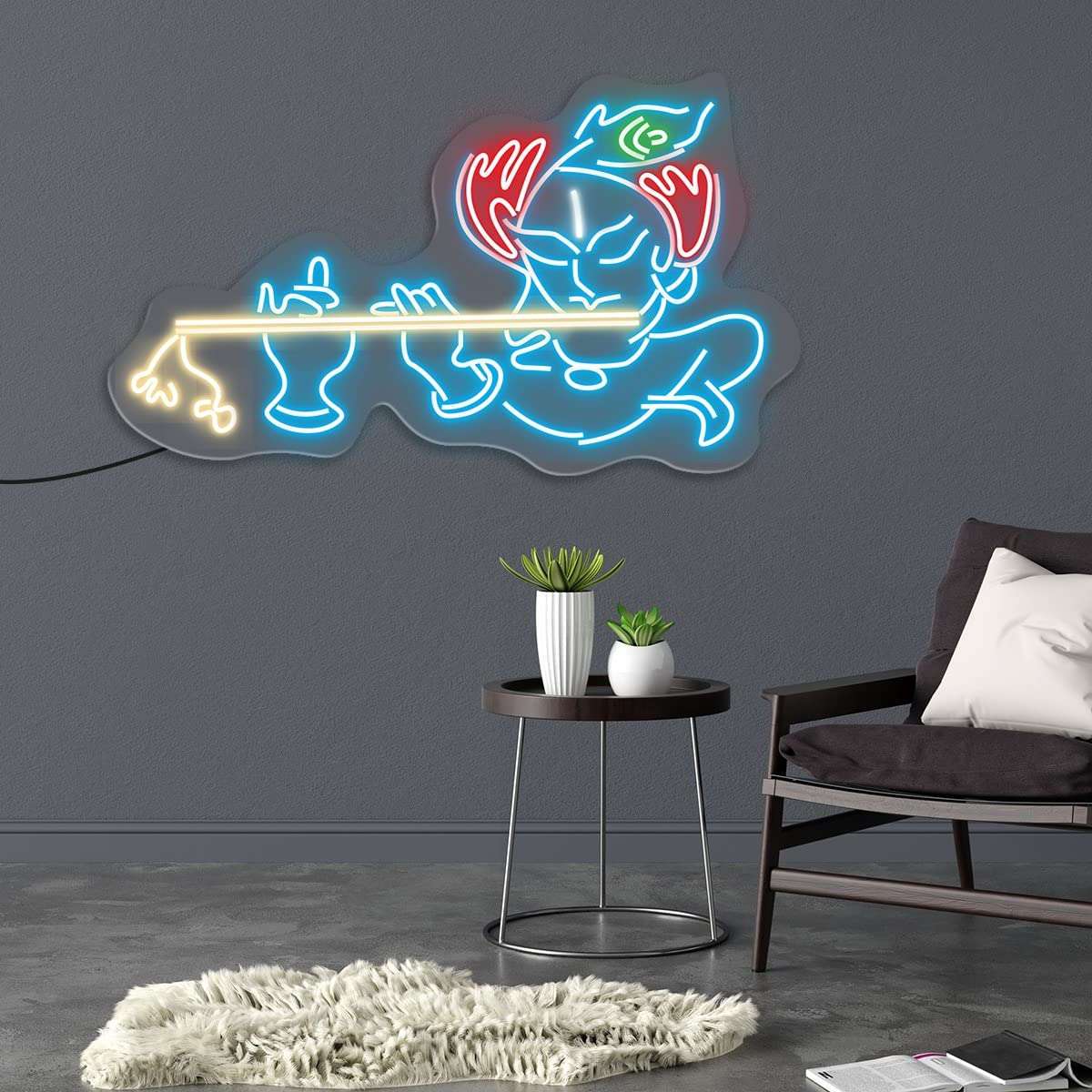 Lord Krishna Led Neon Light Sign Wall Decor | Wall Decor | Customized Led Neon Light Sign | Custom Led Neon Sign | Gifting Items | Krishna Neon Light Sign (24 by 12 Inches) Neonsignsindia