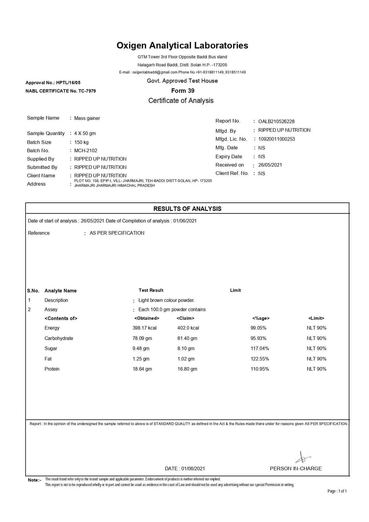 Mass Gainer - Ripped Up Nutrition