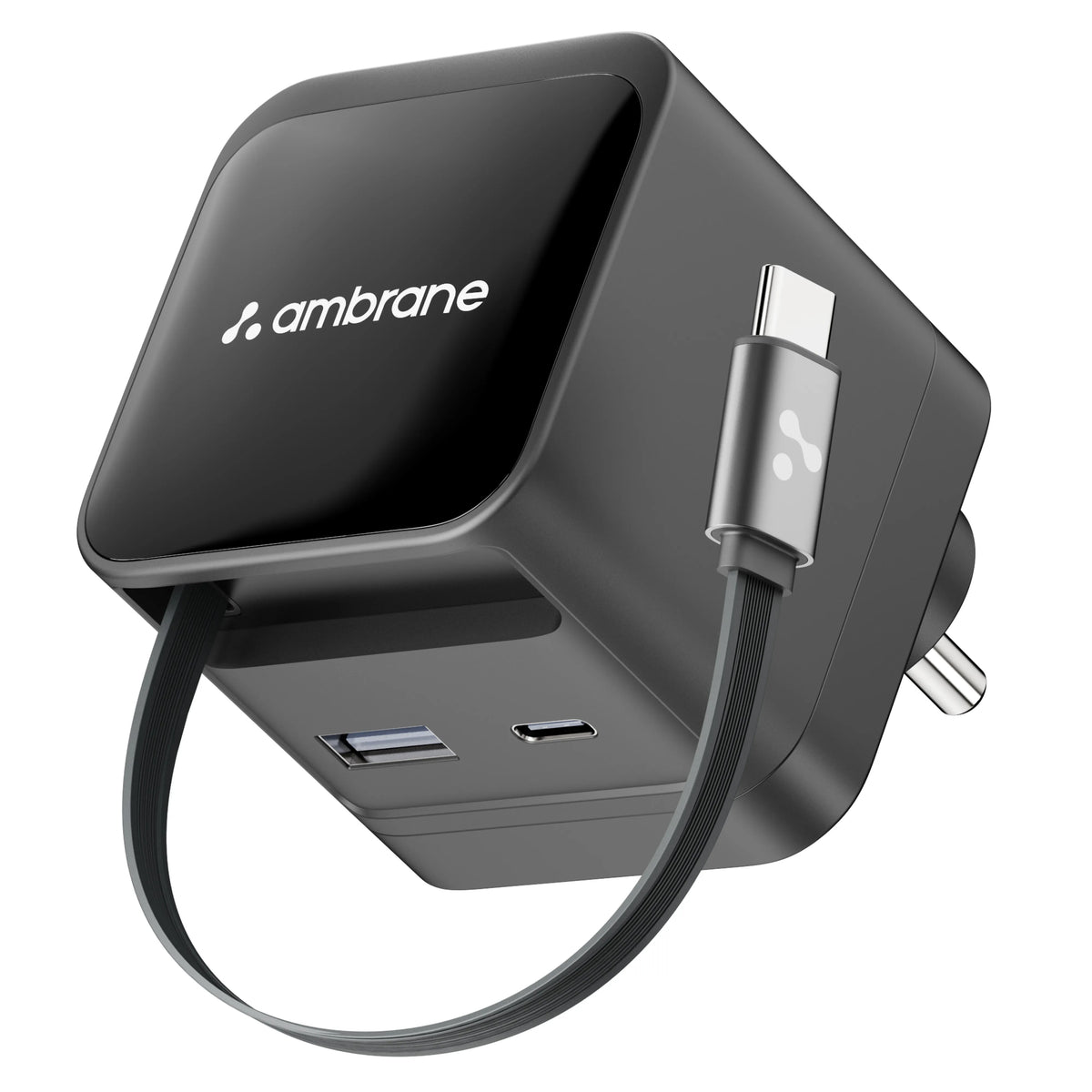 65W fast mobile charging adapter with in-built type C cable