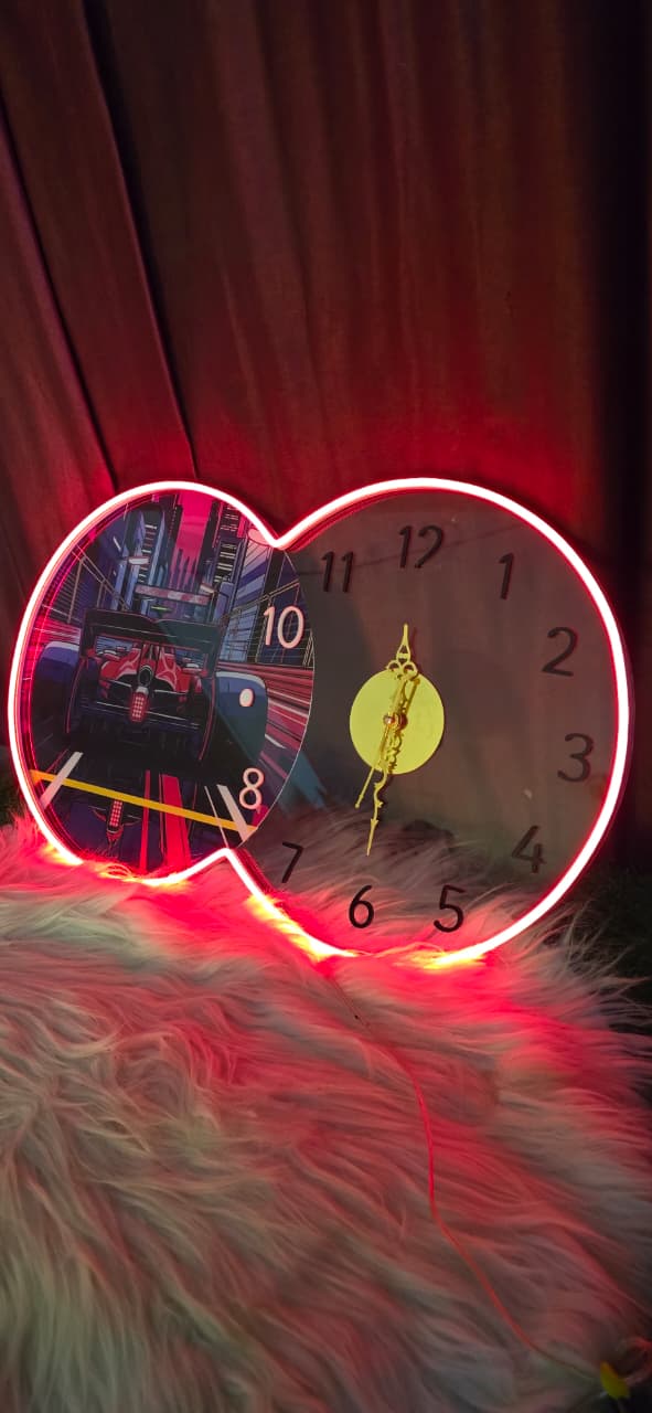 Neon Racing Heart LED Wall Clock – Adjustable Brightness Neon Art (14×24 inch) Neonsignsindia