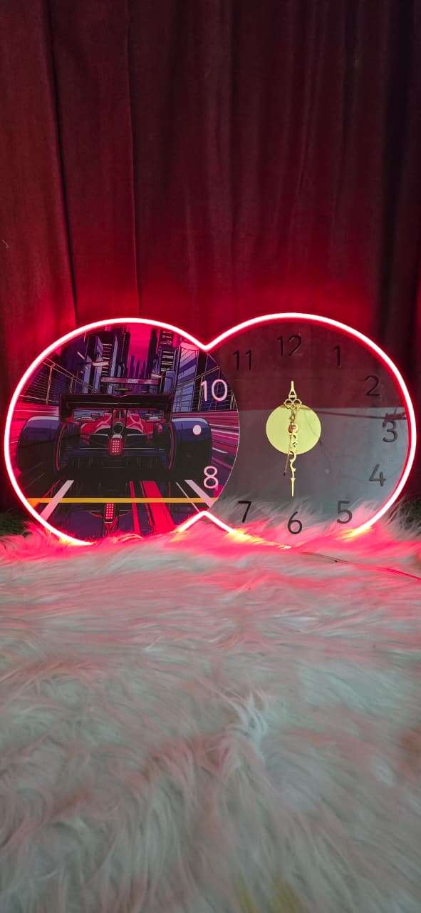 Neon Racing Heart LED Wall Clock – Adjustable Brightness Neon Art (14×24 inch) Neonsignsindia