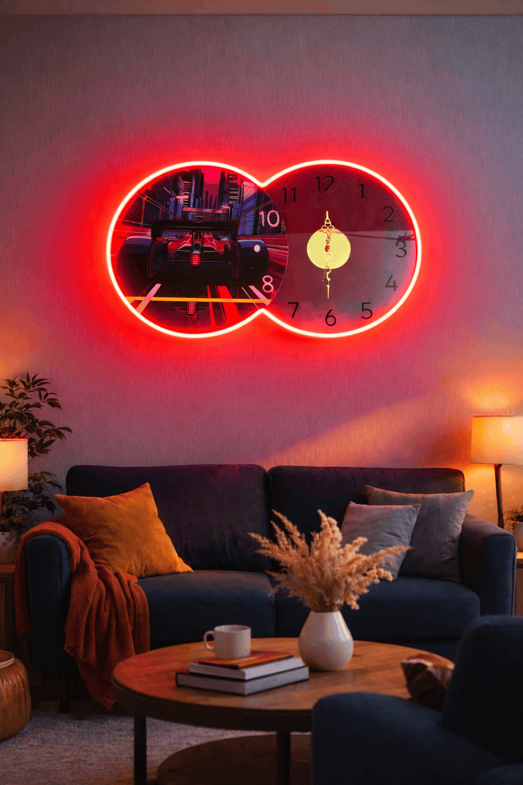 Neon Racing Heart LED Wall Clock – Adjustable Brightness Neon Art (14×24 inch) Neonsignsindia