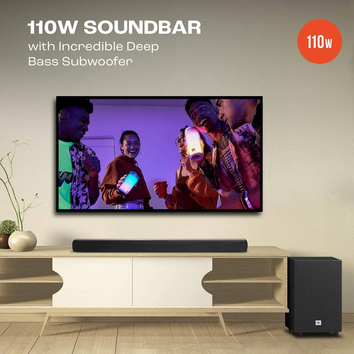 JBL Cinema SB241 2.1, Dolby digital, Wired Subwoofer,HDMI 110 W Bluetooth Soundbar (Black, 2.1 Channel)