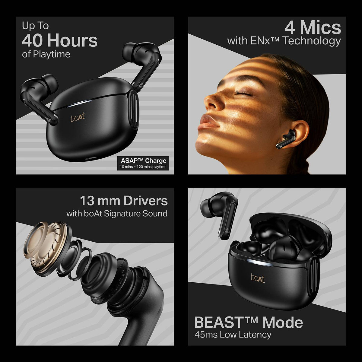 boAt Airdopes 219, 40H Battery, Free Music Streaming & Best in Segment for Calling Bluetooth Headset (Carbon Black, True Wireless)