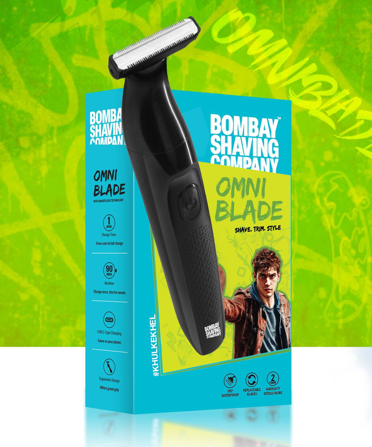 Bombay Shaving Company OmniBlade 3-in-1 Beard Trimmer For Men | Trim, Style, Shave Fully Waterproof Trimmer 90 min Runtime 3 Length Settings (Black)