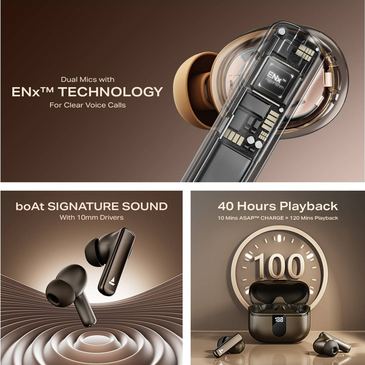 boAt Airdopes 181 Pro, 100H Battery, ENx,LED Display, App Support Bluetooth Headset (Mocha Elegance, True Wireless)