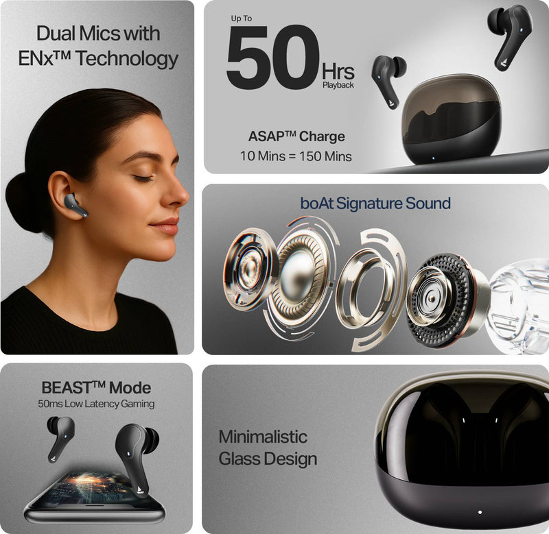 boAt Airdopes Plus 311, 50H Battery, ENx Tech, (~50ms)BEAST Mode, ASAP Charge,BT v5.3 Bluetooth Headset (Charcoal Black, True Wireless)