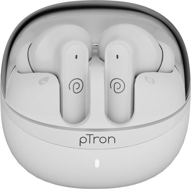 PTron Bassbuds Indie w/ AI-ENC Clear Calls, 45hrs Playtime Custom Eq App Support Bluetooth