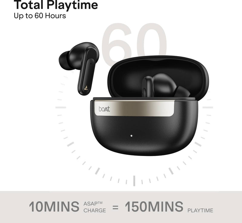 boAt Airdopes Plus 223,Spatial Audio,60H Battery,Quad Mic,AI-ENx,Multi-Connect,BTv6.0 Bluetooth Headset (Classic black, True Wireless)