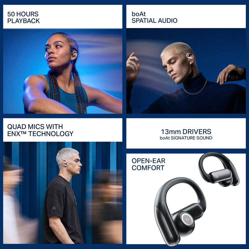 boAt Airdopes Stride,50H Battery,Quad Mic,ENx, BEAST Mode,Spatial Audio,Multi-Connect Bluetooth Headset (Ash Black, True Wireless)