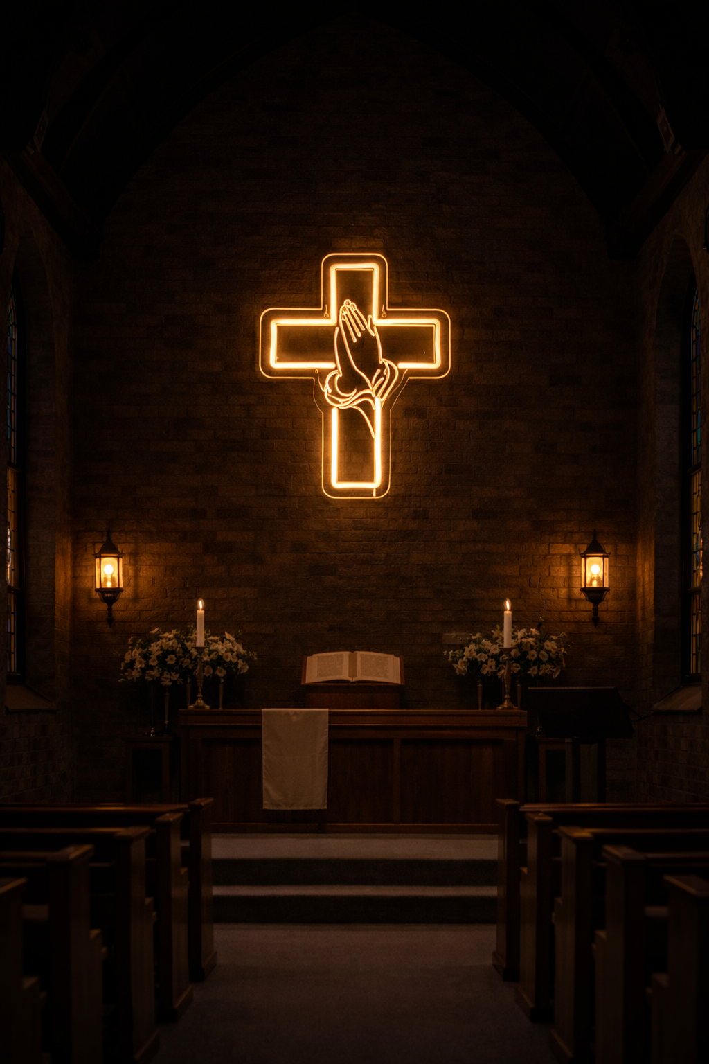 ✝️ Praying Hands Cross Neon Sign – Faith LED Wall Light Neonsignsindia