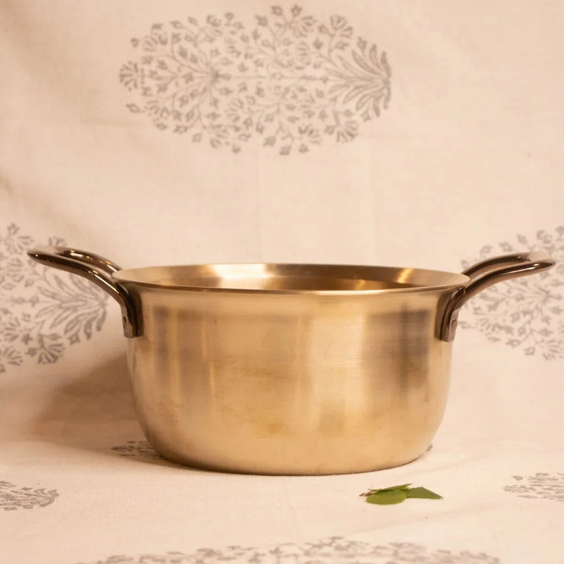 Pure Kansa Tulsi Casserole Closer View-Zishta Traditional Bronze Cookware