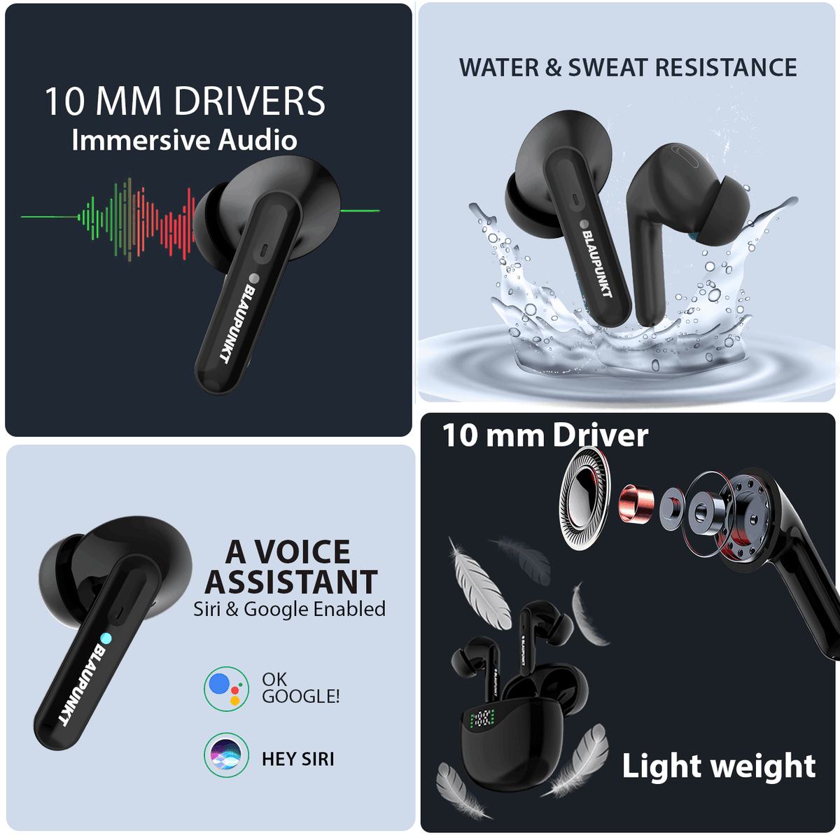 Blaupunkt BTW20 BK Bluetooth Headset | Charging Case: 470mAh