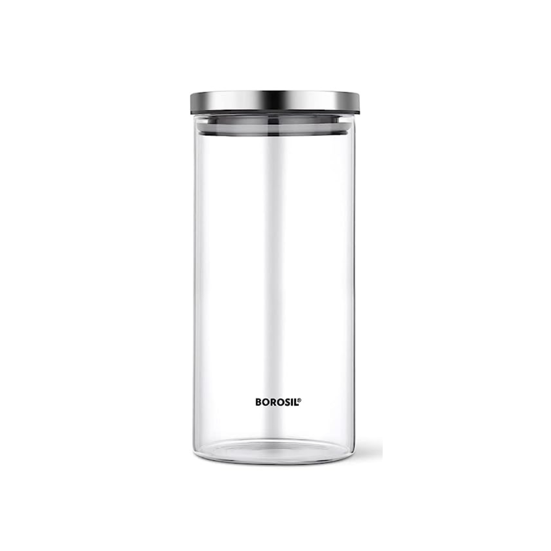 Borosil Classic Glass Jar with Stainless Steel Lid |1200ml