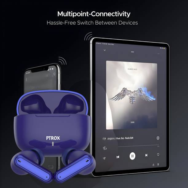 PTROX Ultrabuds with Latest BT v6.0,40Hr Playtime,13mm Dynamic Driver Rich Bass N398 Bluetooth