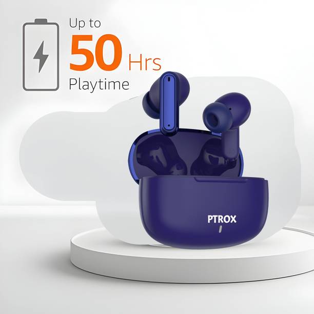 PTROX Ultrabuds with Latest BT v6.0,40Hr Playtime,13mm Dynamic Driver Rich Bass N483 Bluetooth