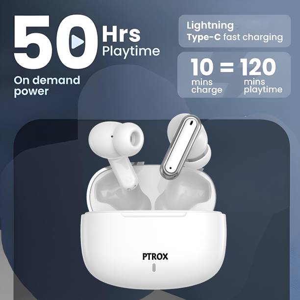 PTROX Ultrabuds with Latest BT v6.0,40Hr Playtime,13mm Dynamic Driver Rich Bass N923 Bluetooth