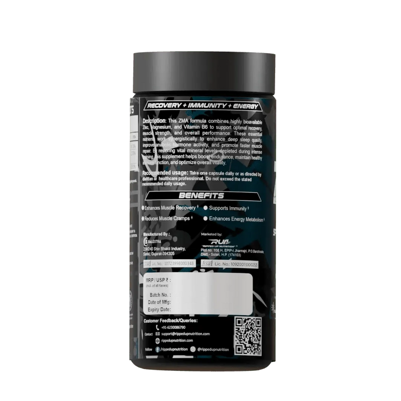 ZMA – Advanced Night Recovery Formula (60 Veg Capsules) - Ripped Up Nutrition
